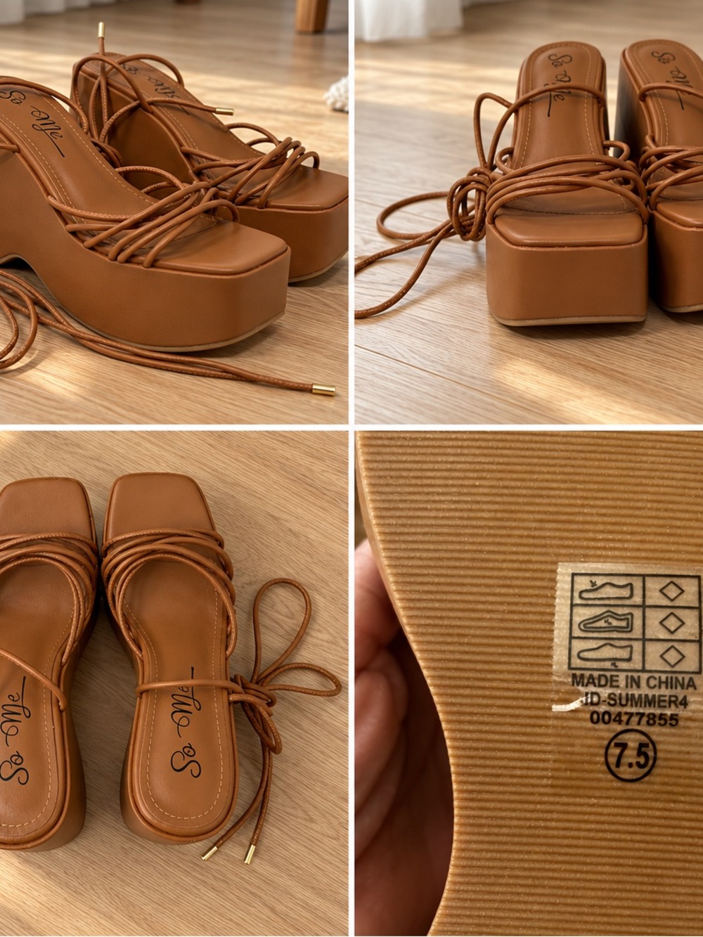 So Me Brown Lace-Up Platform Sandals